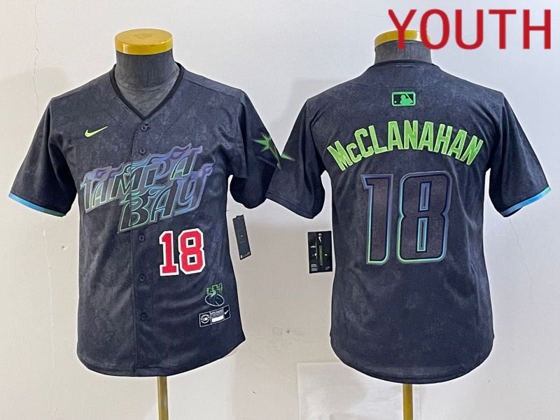 Youth Tampa Bay Rays #18 Mcclanahan Nike MLB Limited City Connect Black 2024 Jersey style 4